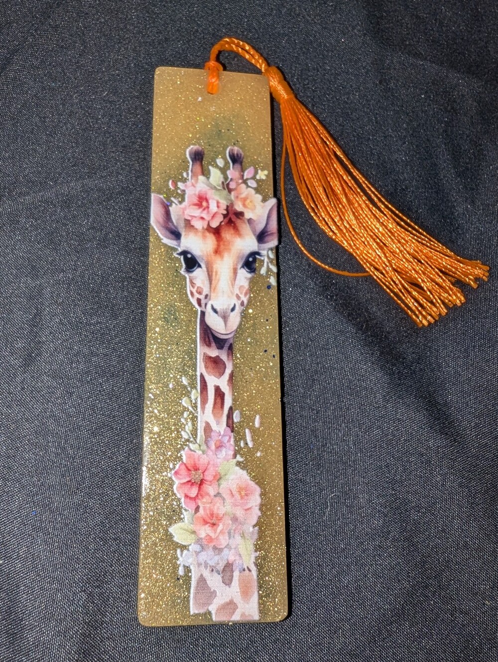 Handmade Glitter Giraffe Floral Bookmark